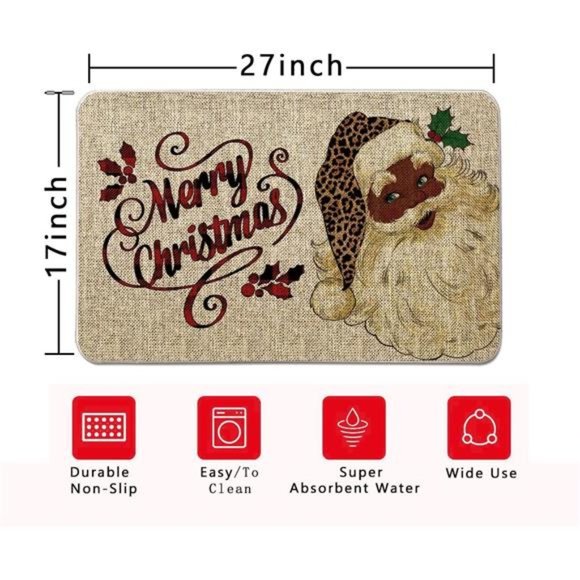 Christmas Door Mat Outdoor Rug Black Santa Doormat  Entrance Rug  17 x 27 Inch - Picture 2 of 6